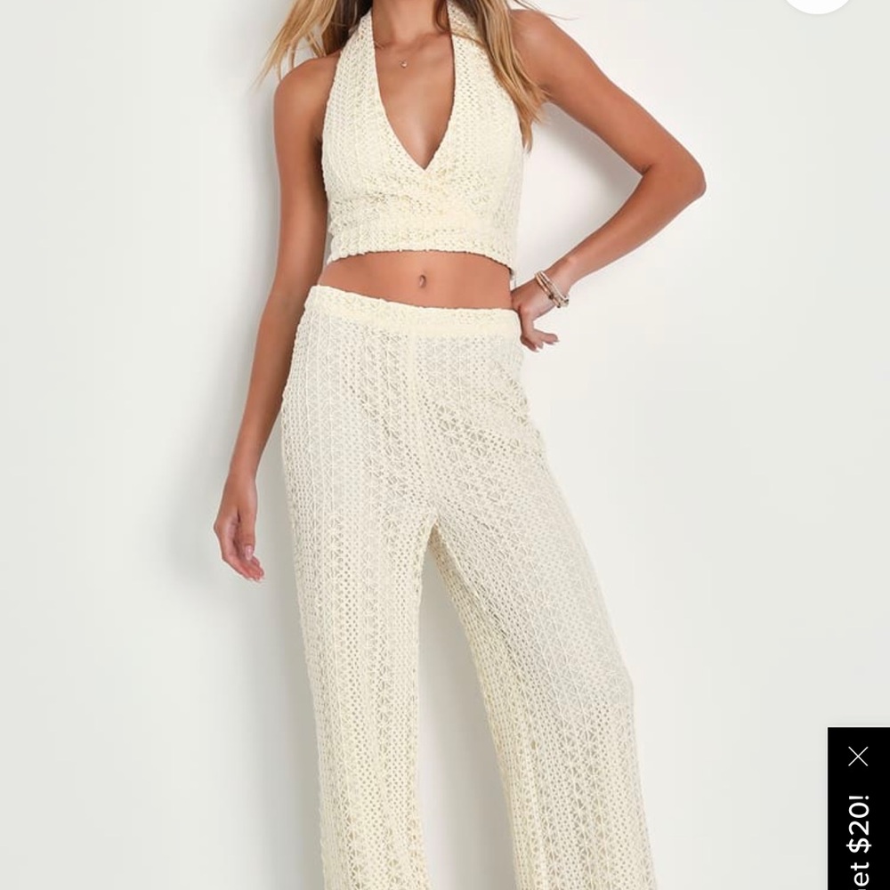 Summer Trend Cream Crochet Lace Two-Piece Jumpsuit